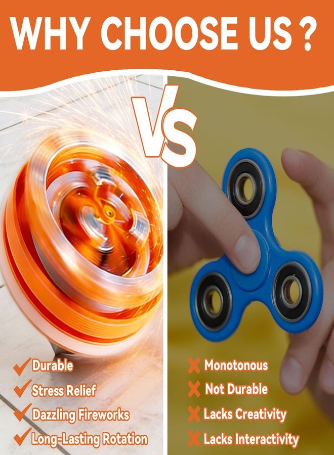pegxtwu Fireworks Fingertip Gyro,Handheld Fireworks Gyroscope,Collision Sparks Light Up Spinning Top Toy,Creative Gyroscope Toy for Kids,Fidget Spinners for Adults, Cool Flashing Spinning Toys (6 PCS) - Image 5